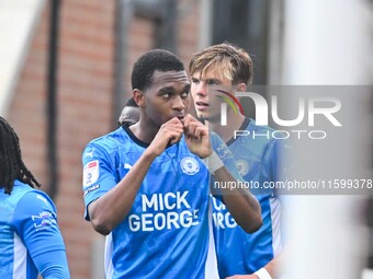 Malik Mothersille (7 Peterborough United) celebrates after scoring the team's third goal during the Sky Bet League 1 match between Peterboro...