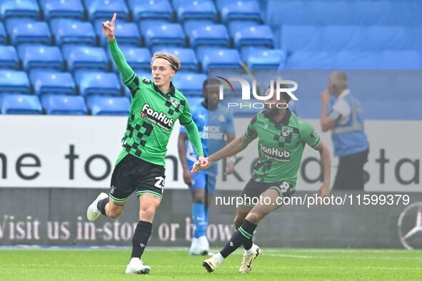 Luke McCormick (23 Bristol Rovers) celebrates after scoring the team's first goal during the Sky Bet League 1 match between Peterborough and...