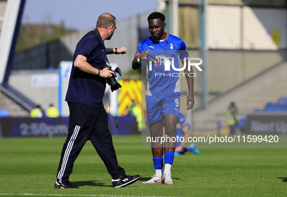 Mike Fondop of Oldham Athletic Association Football Club during the Vanarama National League match between Oldham Athletic and Yeovil Town a...