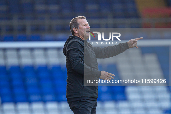 Yeovil Town Manager Mark Cooper during the Vanarama National League match between Oldham Athletic and Yeovil Town at Boundary Park in Oldham...