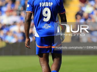 Mike Fondop of Oldham Athletic Association Football Club during the Vanarama National League match between Oldham Athletic and Yeovil Town a...