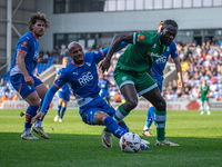 Jake Caprice of Oldham Athletic battles for possession during the Vanarama National League match between Oldham Athletic and Yeovil Town at...