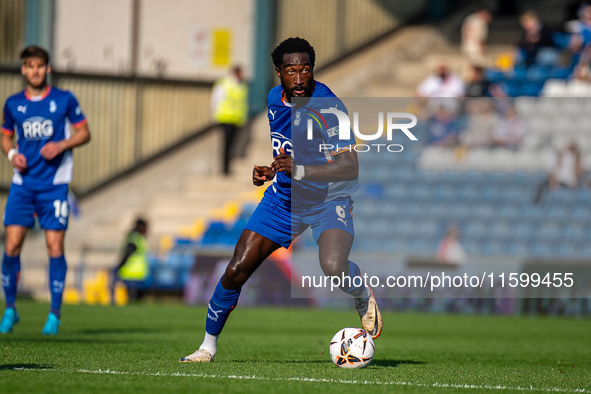 Oldham Athletic's Manny Monthe during the Vanarama National League match between Oldham Athletic and Yeovil Town at Boundary Park in Oldham,...