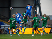 Mike Fondop of Oldham Athletic scores his team's winning goal during the Vanarama National League match between Oldham Athletic and Yeovil T...