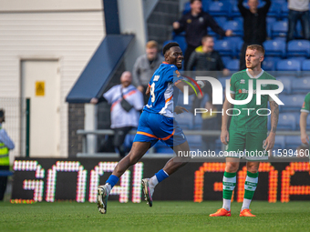 Mike Fondop of Oldham Athletic celebrates scoring during the Vanarama National League match between Oldham Athletic and Yeovil Town at Bound...