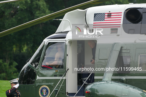 U.S. President Joe Biden speaks to reporters after returning to the White House on September 22, 2024 in Washington, DC. Biden hosted a 'Qua...