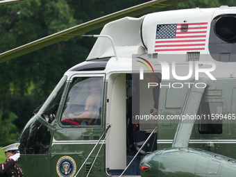 U.S. President Joe Biden speaks to reporters after returning to the White House on September 22, 2024 in Washington, DC. Biden hosted a 'Qua...