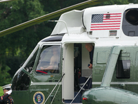 U.S. President Joe Biden speaks to reporters after returning to the White House on September 22, 2024 in Washington, DC. Biden hosted a 'Qua...