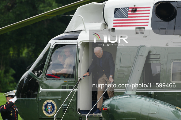 U.S. President Joe Biden speaks to reporters after returning to the White House on September 22, 2024 in Washington, DC. Biden hosted a 'Qua...