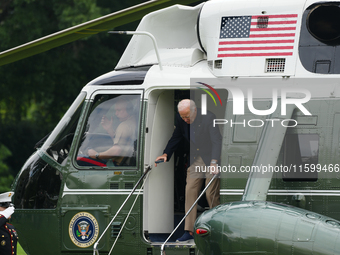 U.S. President Joe Biden speaks to reporters after returning to the White House on September 22, 2024 in Washington, DC. Biden hosted a 'Qua...