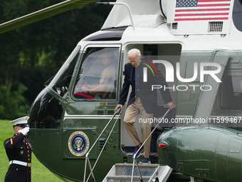 U.S. President Joe Biden speaks to reporters after returning to the White House on September 22, 2024 in Washington, DC. Biden hosted a 'Qua...