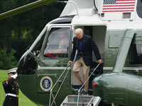 U.S. President Joe Biden speaks to reporters after returning to the White House on September 22, 2024 in Washington, DC. Biden hosted a 'Qua...