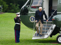 U.S. President Joe Biden speaks to reporters after returning to the White House on September 22, 2024 in Washington, DC. Biden hosted a 'Qua...