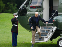 U.S. President Joe Biden speaks to reporters after returning to the White House on September 22, 2024 in Washington, DC. Biden hosted a 'Qua...