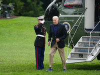 U.S. President Joe Biden speaks to reporters after returning to the White House on September 22, 2024 in Washington, DC. Biden hosted a 'Qua...