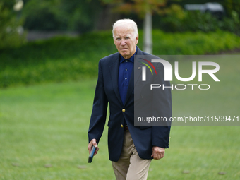 U.S. President Joe Biden speaks to reporters after returning to the White House on September 22, 2024 in Washington, DC. Biden hosted a 'Qua...