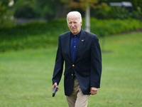 U.S. President Joe Biden speaks to reporters after returning to the White House on September 22, 2024 in Washington, DC. Biden hosted a 'Qua...