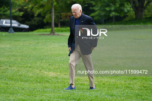 U.S. President Joe Biden speaks to reporters after returning to the White House on September 22, 2024 in Washington, DC. Biden hosted a 'Qua...