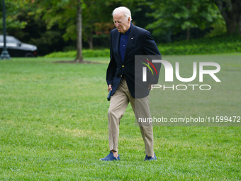 U.S. President Joe Biden speaks to reporters after returning to the White House on September 22, 2024 in Washington, DC. Biden hosted a 'Qua...