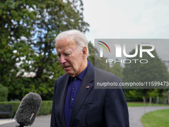 U.S. President Joe Biden speaks to reporters after returning to the White House on September 22, 2024 in Washington, DC. Biden hosted a 'Qua...