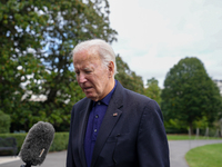 U.S. President Joe Biden speaks to reporters after returning to the White House on September 22, 2024 in Washington, DC. Biden hosted a 'Qua...