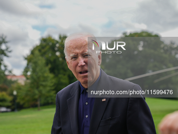 U.S. President Joe Biden speaks to reporters after returning to the White House on September 22, 2024 in Washington, DC. Biden hosted a 'Qua...