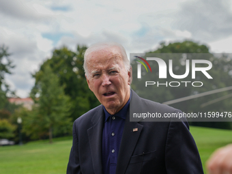 U.S. President Joe Biden speaks to reporters after returning to the White House on September 22, 2024 in Washington, DC. Biden hosted a 'Qua...