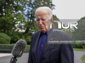 U.S. President Joe Biden speaks to reporters after returning to the White House on September 22, 2024 in Washington, DC. Biden hosted a 'Qua...