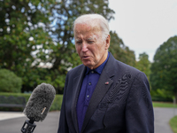 U.S. President Joe Biden speaks to reporters after returning to the White House on September 22, 2024 in Washington, DC. Biden hosted a 'Qua...