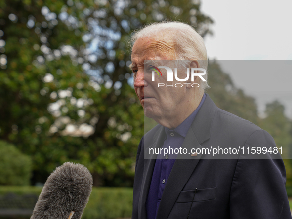 U.S. President Joe Biden speaks to reporters after returning to the White House on September 22, 2024 in Washington, DC. Biden hosted a 'Qua...