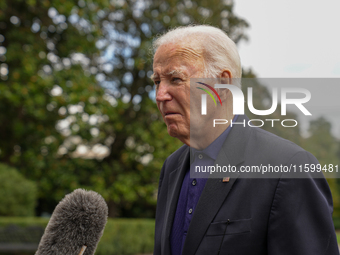 U.S. President Joe Biden speaks to reporters after returning to the White House on September 22, 2024 in Washington, DC. Biden hosted a 'Qua...