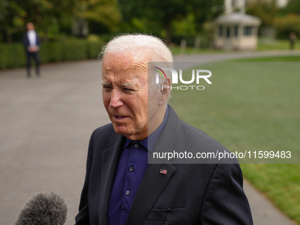 U.S. President Joe Biden speaks to reporters after returning to the White House on September 22, 2024 in Washington, DC. Biden hosted a 'Qua...