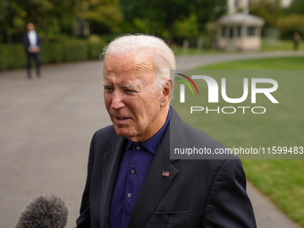 U.S. President Joe Biden speaks to reporters after returning to the White House on September 22, 2024 in Washington, DC. Biden hosted a 'Qua...