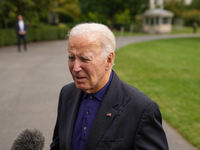 U.S. President Joe Biden speaks to reporters after returning to the White House on September 22, 2024 in Washington, DC. Biden hosted a 'Qua...