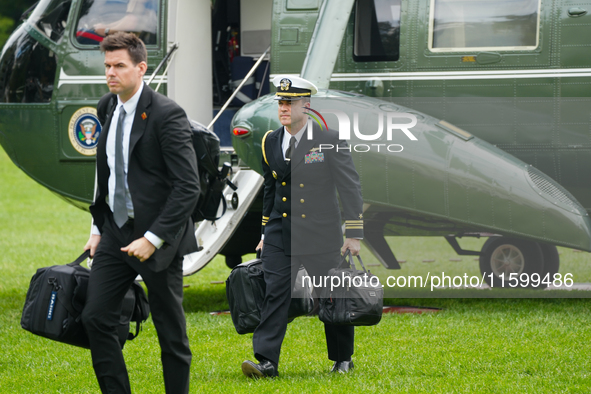 U.S. President Joe Biden speaks to reporters after returning to the White House on September 22, 2024 in Washington, DC. Biden hosted a 'Qua...