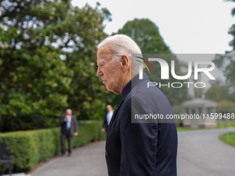 U.S. President Joe Biden speaks to reporters after returning to the White House on September 22, 2024 in Washington, DC. Biden hosted a 'Qua...