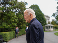 U.S. President Joe Biden speaks to reporters after returning to the White House on September 22, 2024 in Washington, DC. Biden hosted a 'Qua...