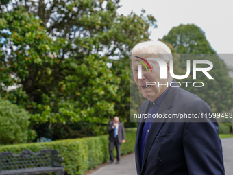 U.S. President Joe Biden speaks to reporters after returning to the White House on September 22, 2024 in Washington, DC. Biden hosted a 'Qua...