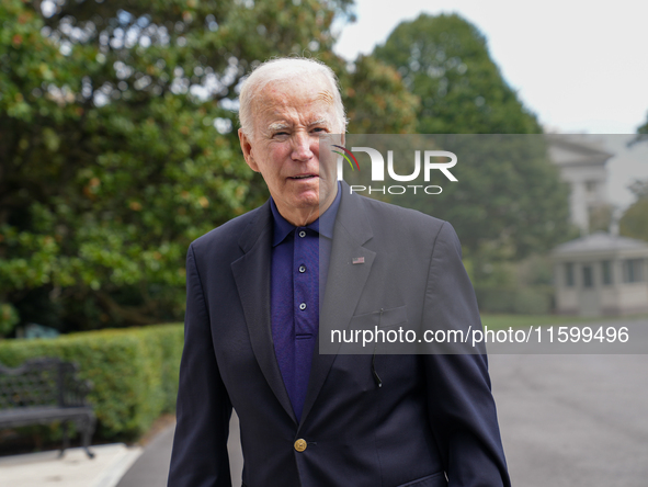 U.S. President Joe Biden speaks to reporters after returning to the White House on September 22, 2024 in Washington, DC. Biden hosted a 'Qua...