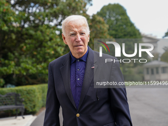 U.S. President Joe Biden speaks to reporters after returning to the White House on September 22, 2024 in Washington, DC. Biden hosted a 'Qua...