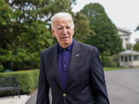 U.S. President Joe Biden speaks to reporters after returning to the White House on September 22, 2024 in Washington, DC. Biden hosted a 'Qua...