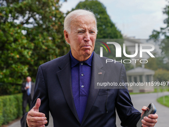 U.S. President Joe Biden speaks to reporters after returning to the White House on September 22, 2024 in Washington, DC. Biden hosted a 'Qua...