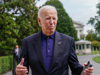 U.S. President Joe Biden speaks to reporters after returning to the White House on September 22, 2024 in Washington, DC. Biden hosted a 'Qua...