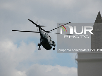 U.S. President Joe Biden speaks to reporters after returning to the White House on September 22, 2024 in Washington, DC. Biden hosted a 'Qua...