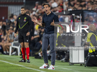 Inigo Perez, head coach of Rayo Vallecano, is seen during the La Liga EA Sports 2024/25 football match between Rayo Vallecano and Atletico d...