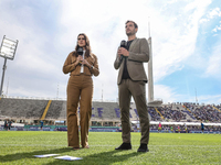 The staff of DAZN cover the Italian Serie A football match between ACF Fiorentina and SS Lazio in Florence, Italy, on September 22, 2024, at...