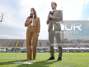 DAZN commentators during the Italian Serie A football match between ACF Fiorentina and SS Lazio in Florence, Italy, on September 22, 2024, a...