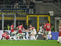 Matteo Gabbia of AC Milan celebrates after a goal during the Italian Serie A football match between Inter FC and AC Milan in Milan, Italy, o...