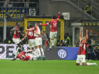 Matteo Gabbia of AC Milan celebrates after a goal during the Italian Serie A football match between Inter FC and AC Milan in Milan, Italy, o...