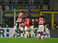 Matteo Gabbia of AC Milan celebrates after a goal during the Italian Serie A football match between Inter FC and AC Milan in Milan, Italy, o...